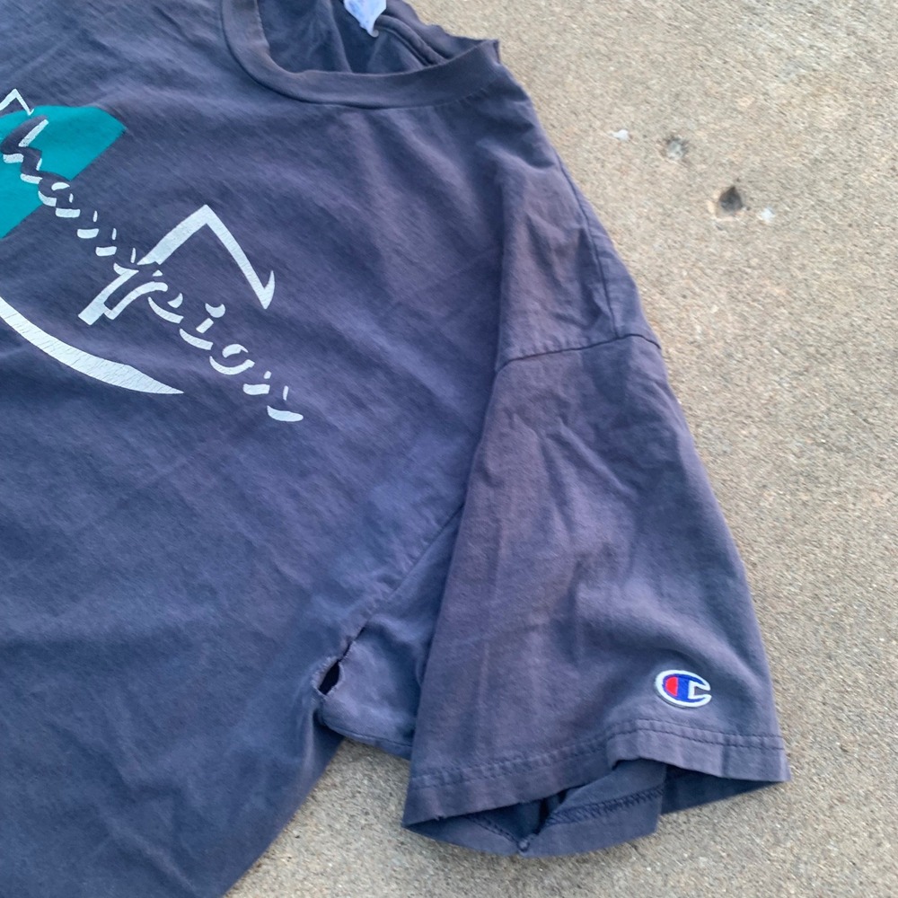 Vintage Champion Distressed Graphic T-Shirt XXL Blue 90s Streetwear Cotton Tee - Picture 7 of 10